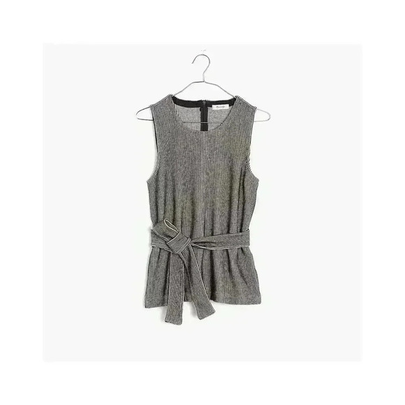 Madewell French Rib Tie-Waist Tank Shirt XXS Gray Stripe Textured Sweater Knit - Picture 1 of 7